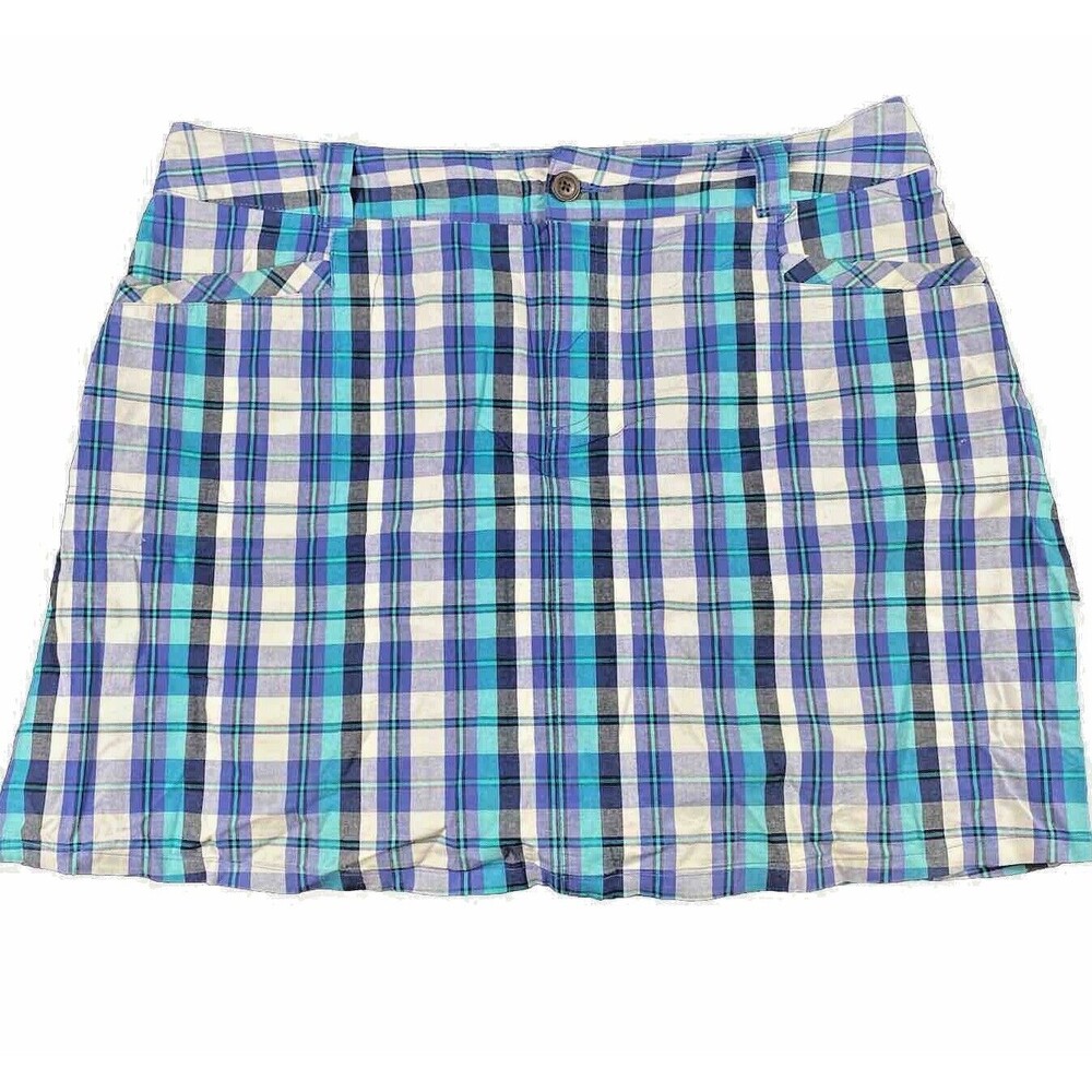 White Stag Size 14  Womens Skort With Built in Shorts Golf Athletic Blue Plaid